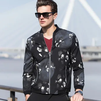 

Spring and Autumn New Korea Style Jacket Men's Fashion Printed Slim Casual Jacket Long Sleeve Men's Print Jacket M-3XL Red Black