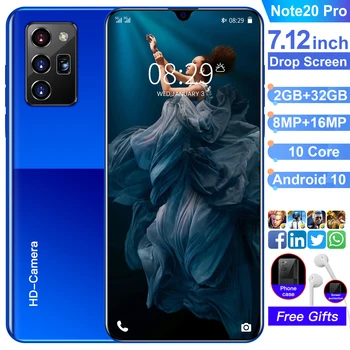 7,12 "Real de gran tamaño Note20 Pro Smartphone Android 10 4800mAh añadir tarjeta TF teléfono celular Note20 Pro celular teléfono móvil desbloqueado