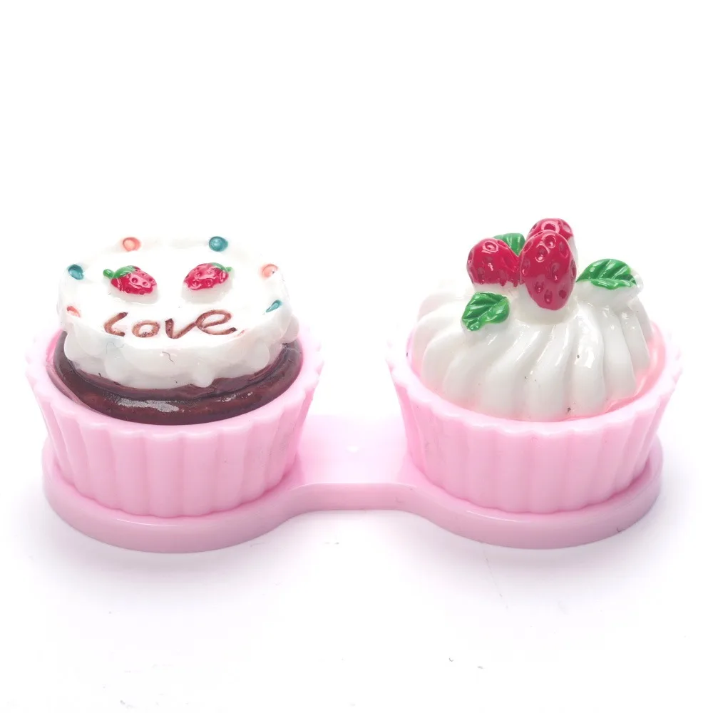 Милый модный милый мультяшный торт кремовая форма контактные линзы Чехол Набор контейнер держатель контактные линзы коробка 6 цветов