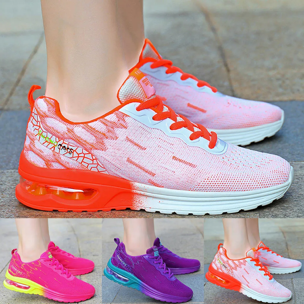 

MUQGEW Air Cushiion Shoes Woman In fall SneakerMesh Breathable Low-Top Non-Slip Lace up Mesh Shoes Light weight Running Shoes