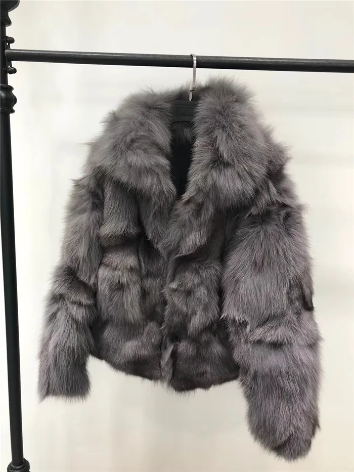 Dark gray Горячая Распродажа, шуба из натурального Лисьего меха, шуба из натурального меха, зимняя женская шуба из толстого меха - Цвет: Dark gray