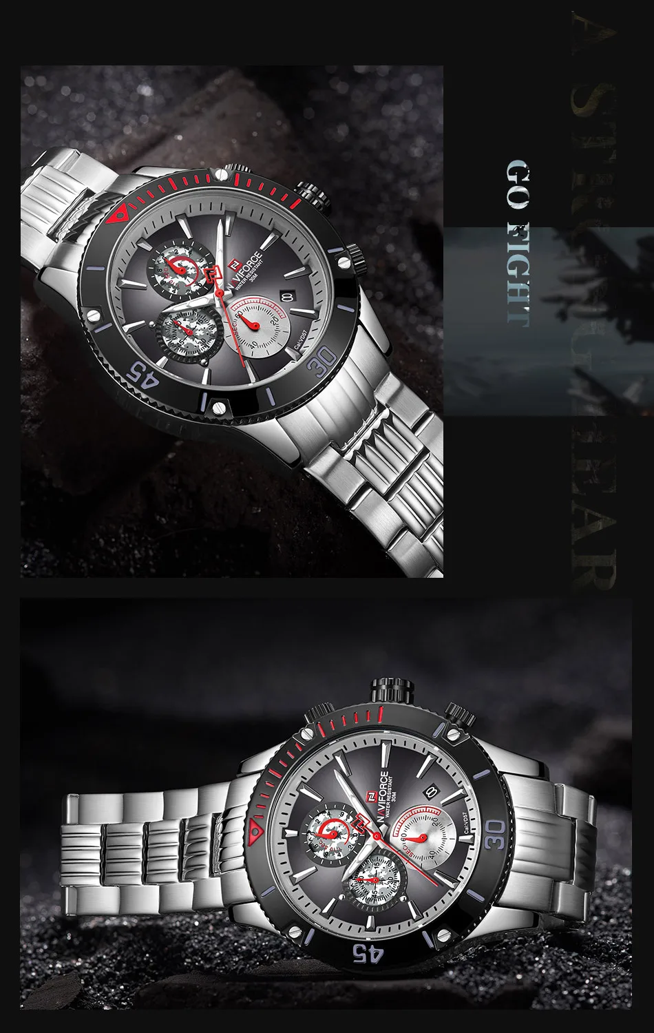 Men Watches NAVIFORCE Top Brand Stainless Steel Quartz Watch Men Chronograph Military Sport Clock Wrist Watch Relogio Masculino