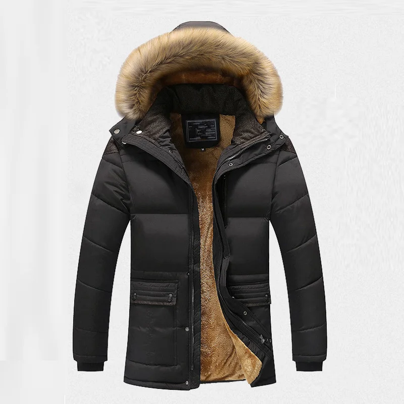 Новинка, мужское зимнее пальто, теплая Мужская парка, ветрозащитная утепленная хлопковая одежда с капюшоном, мужская верхняя одежда, куртки, пальто, большой размер 5XL - Цвет: Черный