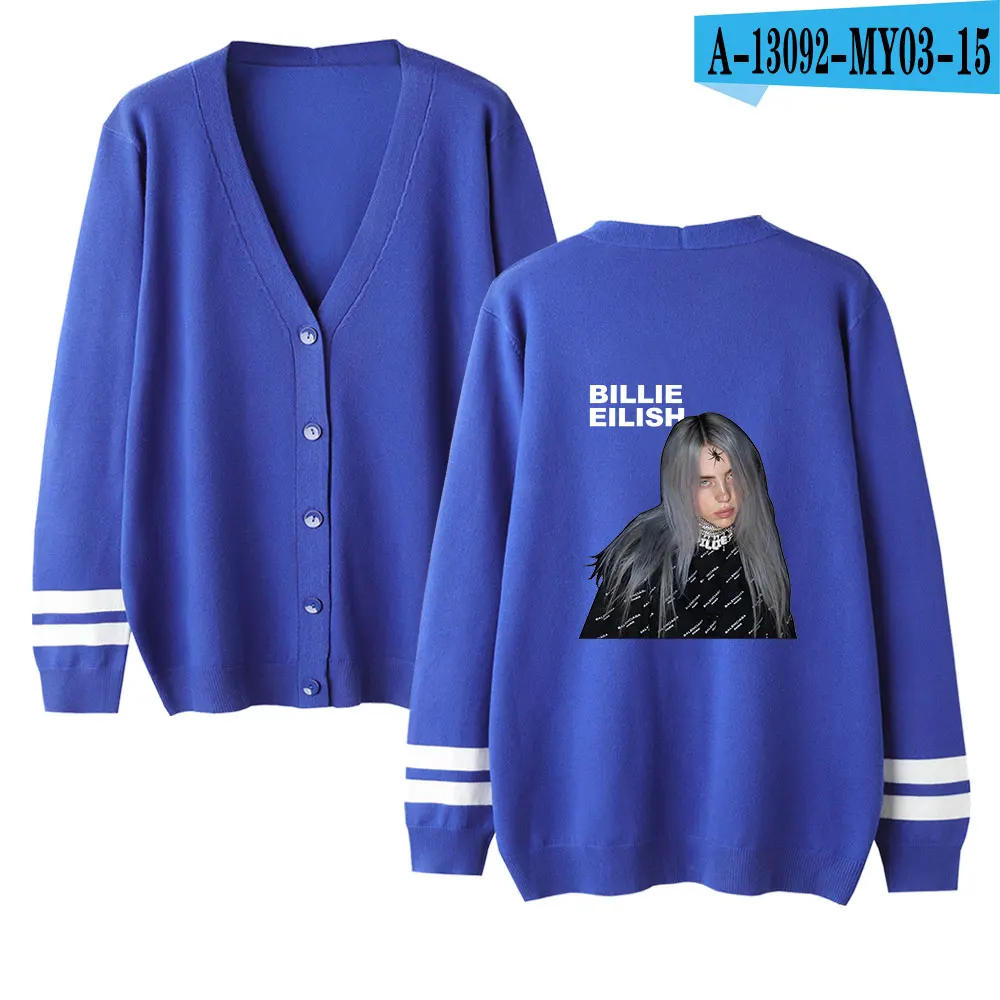 Kpop Billie Eilish свитер для женщин/мужчин Осень/Зима Женский вязаный кардиган размера плюс пальто Маленькая шаль вязаный хит-хоп одежда - Цвет: blue