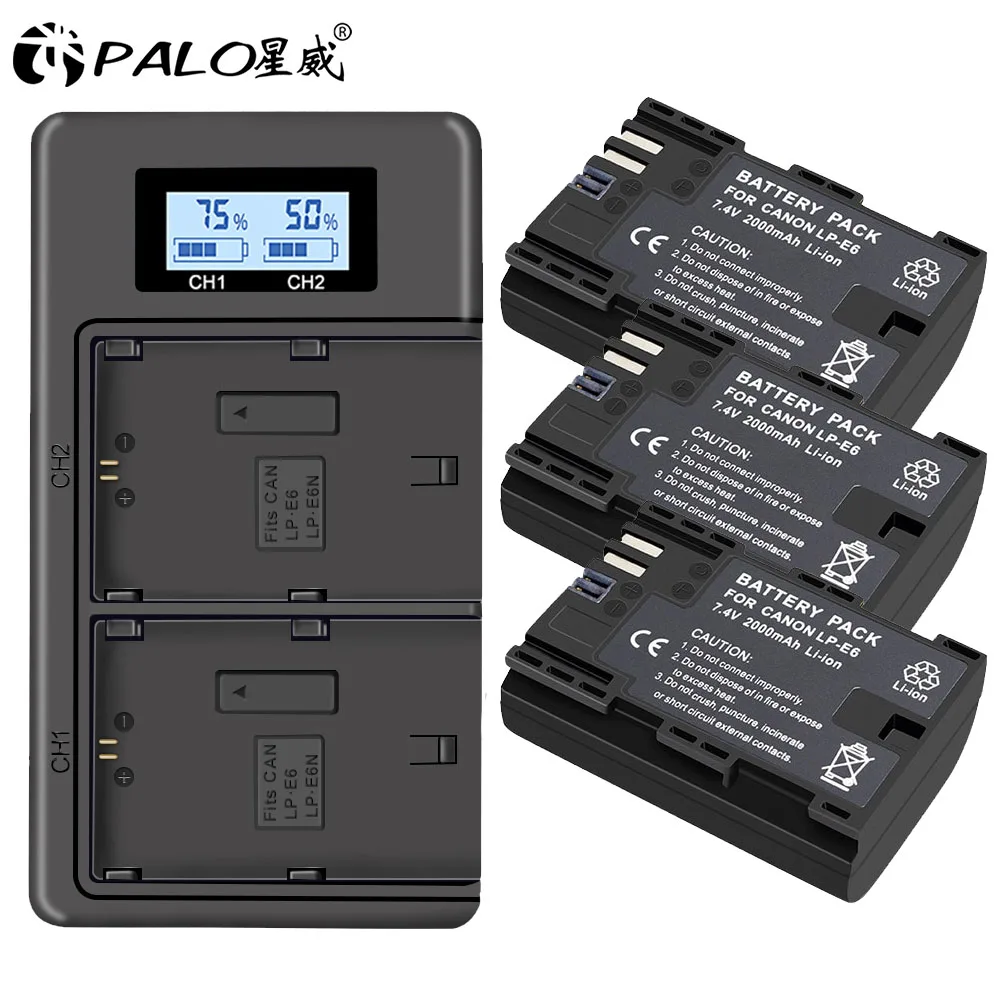 3PCS and charger 4x LP E6 LPE6 LP-E6 E6N батарея 2000 мАч+ ЖК двойное зарядное устройство для камеры Canon EOS 5DS R 5D Mark II 5D Mark III 6D 7D 80D EOS 5DS R - Цвет: 3PCS and charger