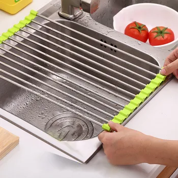 

Multifunction Sink Drain Rack Stainless Steel Fruit Vegetable Dish Bowl Drain Holders Foldable Sink Drying Rack Insulation Pads