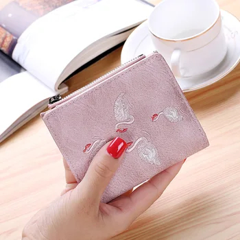 

European and American ins2020 new embroidery short wallet female Korean student wallet coin purse women purse