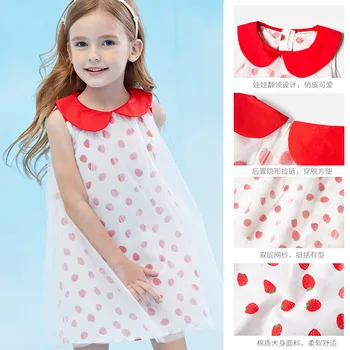 

Summer 2020 new sleeveless children's dress brand children's doll Lapel strawberry mesh dress party dress Birthday Dress