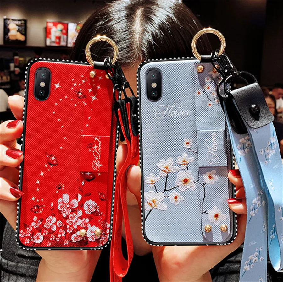 

Fashion Wrist Strap Silicone Phone Case for Samsung Galaxy J3 J5 J7 2017 EU J330 J530 J730 Case With Luxury Flower Neck Lanyard