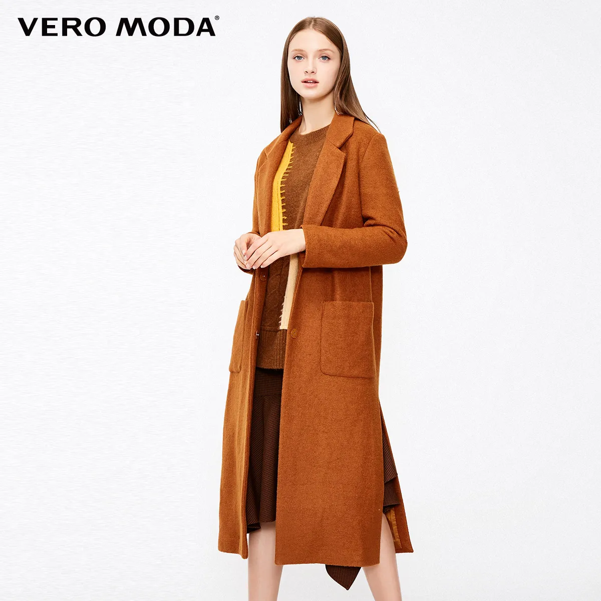 Vero Moda женское новое шерстяное пальто с боковыми карманами | 318327559 - Цвет: Burnt caramel