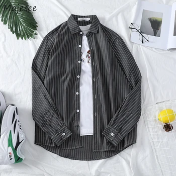 

Men Shirt Long Sleeve Plus Size Striped Simple Retro Japanese Streetwear Mens Shirts Casual Slim Fit Harajuku Clothes Hot Sale