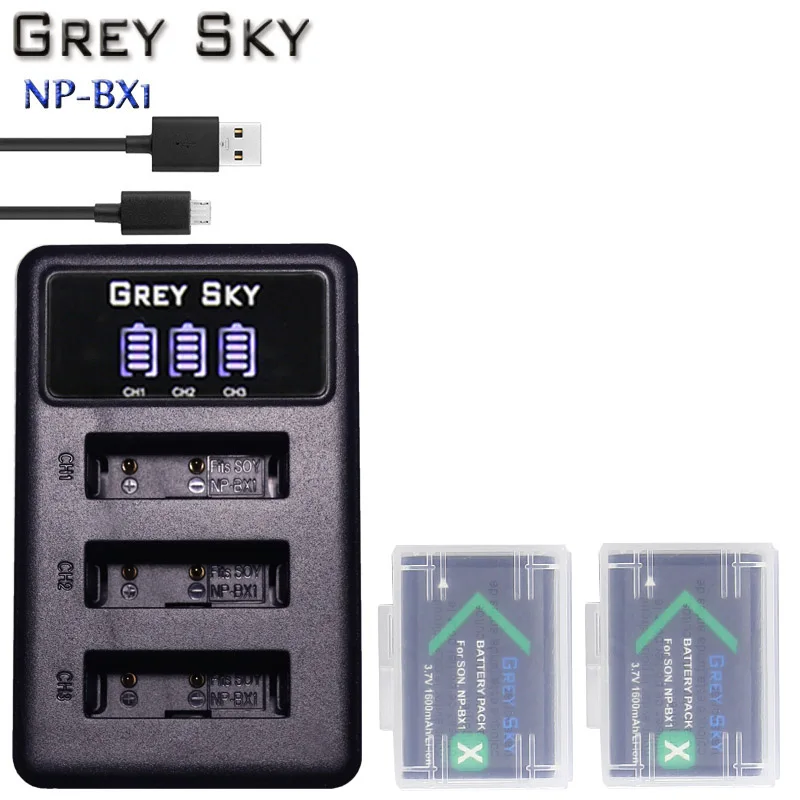 1600 мА/ч, NP-BX1 NP BX1 Батарея для sony комплектующие фотоаппарата sony DSC RX1 RX100 M3 M2 RX1R GWP88 PJ240E AS15 WX350 WX300 HX300 HX400+ ЖК-дисплей USB Зарядное устройство - Цвет: Charge and 2battery