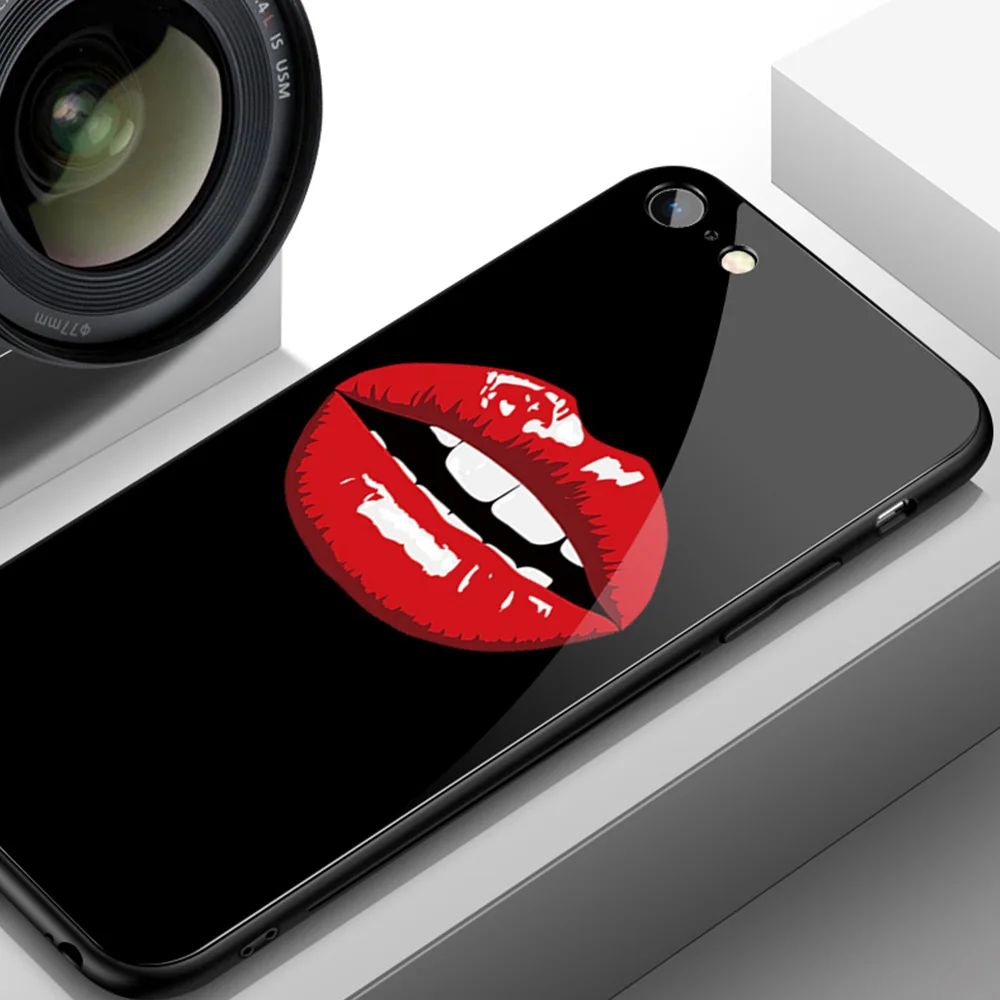 Чехол WDLUCKY для Iphone XR, чехол из закаленного стекла с принтом губ, чехол для Iphone 6 6s 7 8plus X XS XSMAX, Роскошный чехол, Капа - Цвет: Бежевый