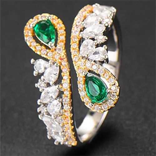 GODKI, роскошный набор колец с угловым крылом, 2 шт., ювелирные наборы для женщин, свадебные с кубическим цирконом и кристаллами CZ aretes de mujer, современный стиль - Окраска металла: Green Ring