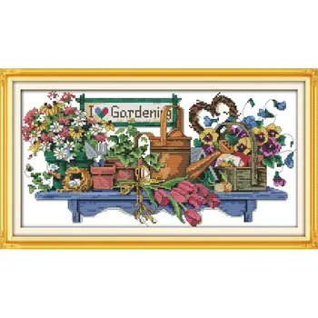 

Joy Sunday I Love Gardening Counted Cross Stitch Kits11&14CT DIY Cross Stitch Embroidery Needlework for Home Decor Handmade Gift