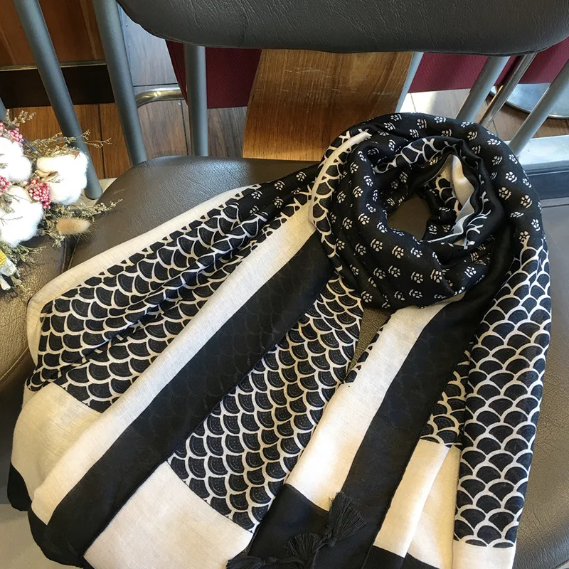 Пляжное дорожное полотенце черно-белый геометрический цветочный Национальный Ветер хлопковый шарф летняя шаль от солнца двойного назначения шарфы