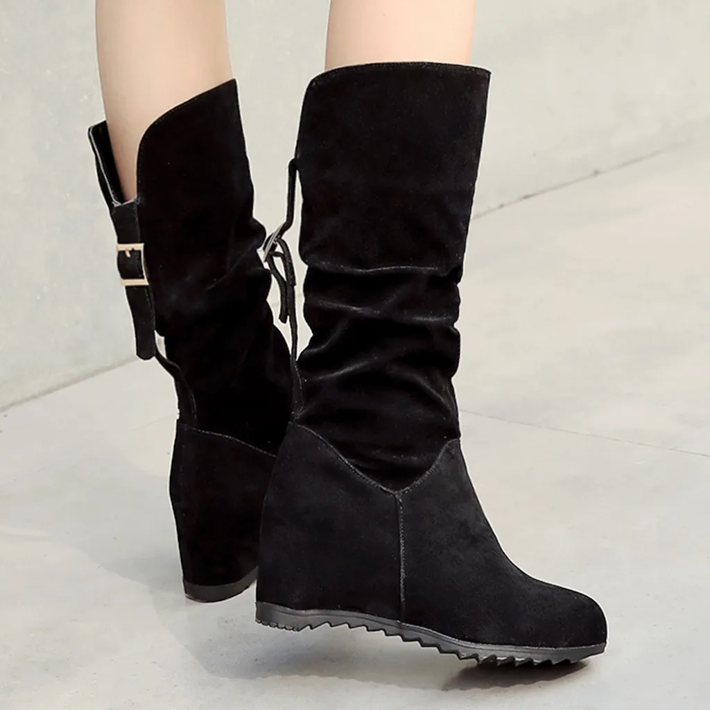 

2019 Spring Autumn Boots Women Female Round Toe Mid-calf Sweet Princess Party Boot Stylish Flat Flock Shoes Snow Boots#J30