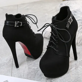

2020 winter new fashion super high heel fine heel side zipper waterproof platform women's shoes fashion belt heeled shoes