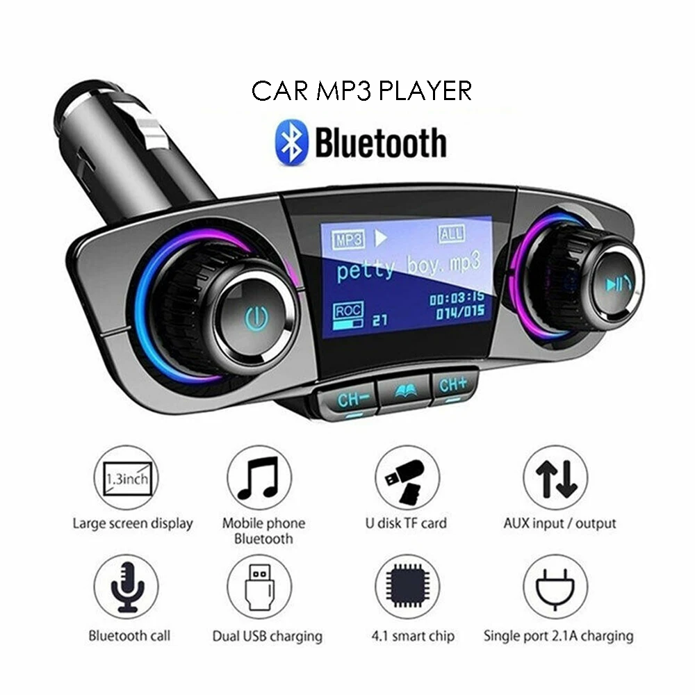 

Car Audio MP3 FM Transmitter Aux Modulator Bluetooth Handsfree Car Kit Player With Smart Charge Dual USB Car Charger Player