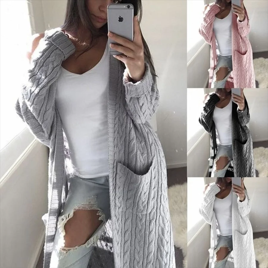 Повседневное вязаное Свободное свитер женский узкий большой размер d розовый длинный кардиган женский корейский теплый плюс размер зимнее пальто женский