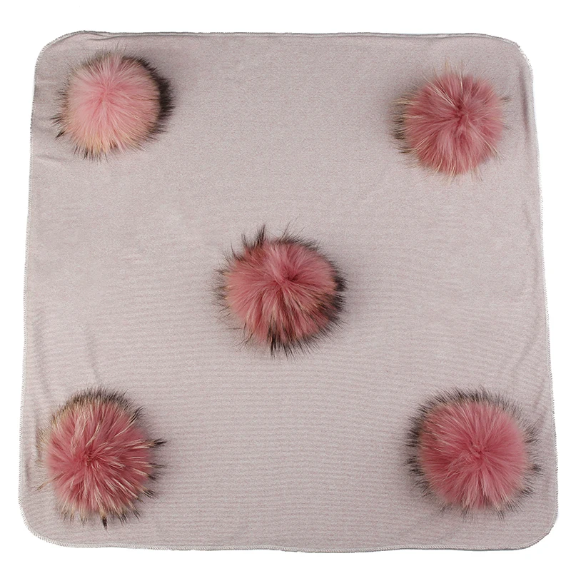 light pink skin pink Теплые хлопковые пеленки для новорожденных и детей постарше, одеяло для сна с натуральным мехом, одноцветные постельные пеленки с помпоном - Цвет: light pink skin pink