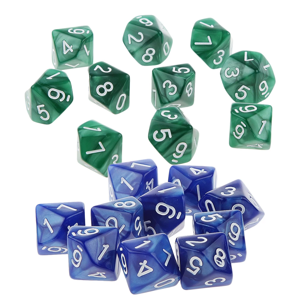 Green and Blue 22mm 20x22 мм десять сторонних игральных костей D10 для игры в подземелья D&D TRPG ролевые игры игрушки вечерние игральные игры Кубики игры цифровые кубики - Цвет: Green and Blue 22mm