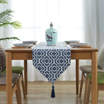 

CANIRICA Table Runners Modern With Tassel Table Runner Geometric Runners Kitchen Decoration Blue Chemin De Table