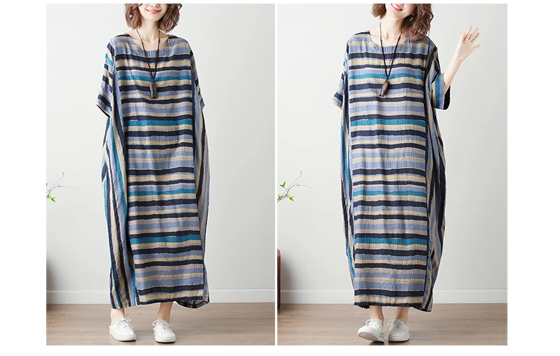 Женское платье размера плюс 4XL 5XL 6XL, летнее платье в полоску с рукавом летучая мышь, хлопковое льняное платье макси, женское пляжное платье макси, Vestidos