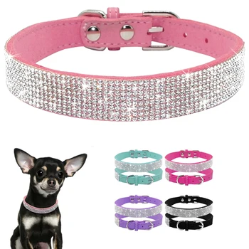 

Bling Rhinestone Puppy Cat Collars Adjustable Leather Bowknot Kitten Collar For Small Medium Dogs Cats Chihuahua Pug Yorkshire
