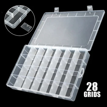 

28 Grids Compartments Ornaments Box Plastic Transparent Jewel Bead Case Cover Container 34.5*21.5*4.5cm