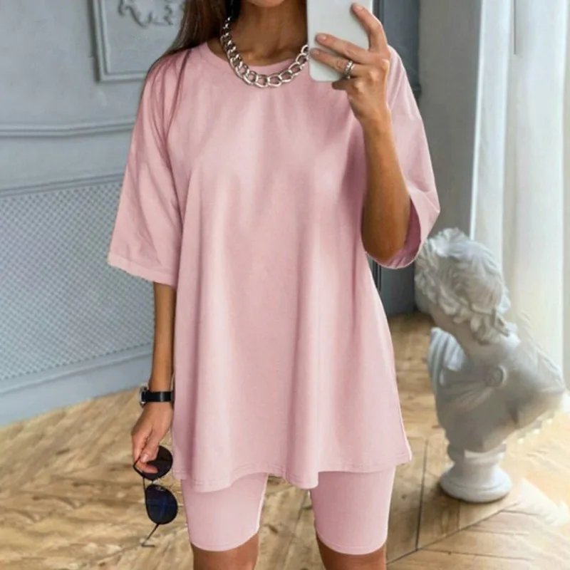 TITAME Women 2 Piece Set Casual Loose T-shirt & Shorts Sets Women 2 Pieces Set With Belt Solid Home Sports Fashion Leisure Suit TITAME Women 2 Piece Set Casual Loose T-shirt & Shorts Sets Women 2 Pieces Set With Belt Solid Home Sports Fashion Leisure Suit