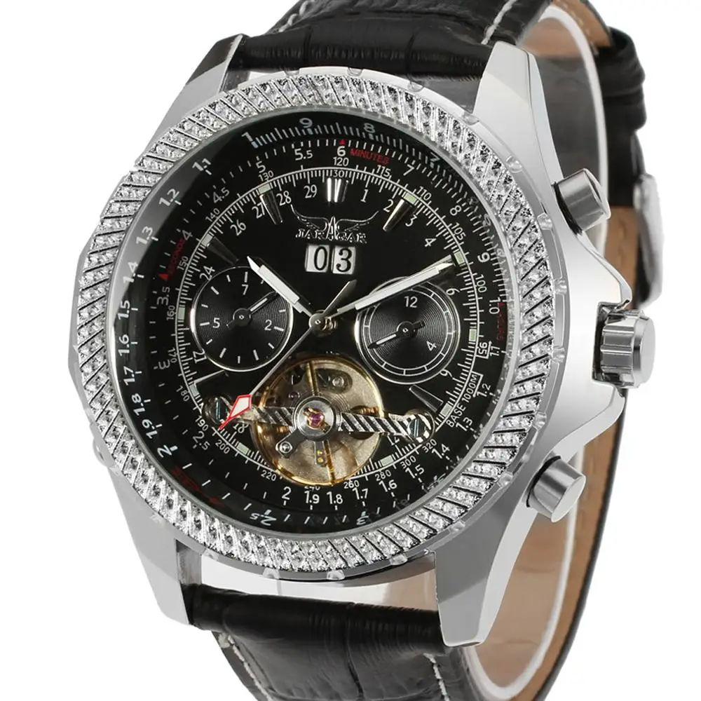 

JARAGAR Luxury Tourbillon Design Automatic Mechanical Watch Men Fashion Genuine Leather Band Dress Reloj Auto Date Male Clock