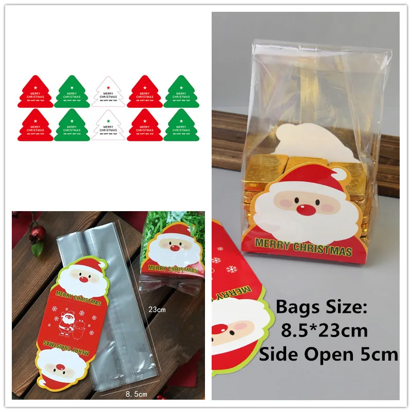 50 шт. рождественские украшения подарочный пакет коробки для конфет печенья Санта Клаус дерево упаковка пластиковые пакеты Подушка бумажная коробка карты - Цвет: 3 Bag And Card 9x23