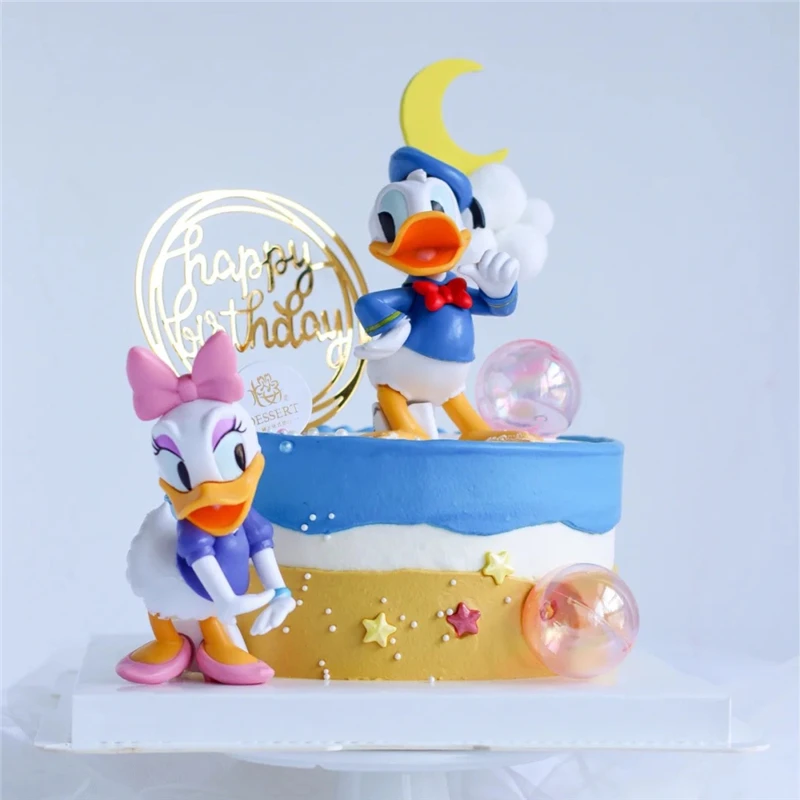 Disney Donald Duck Daisy Cake Decoration Cartoon Birthday Cake Decor Duck Couples Action Figure Model Doll Toys For Kids Gift