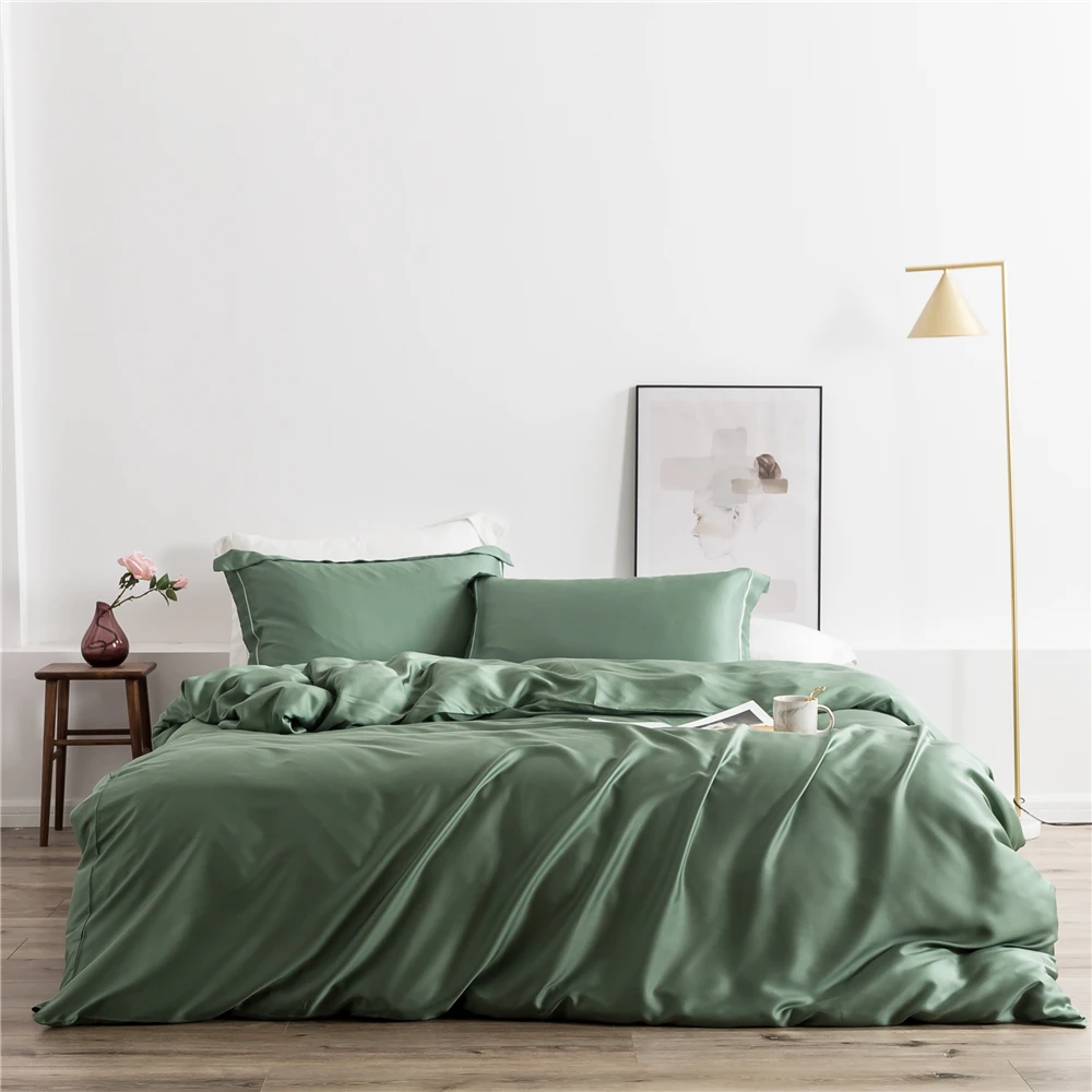Liv-Esthete Green Luxury 100% Silk Bedding Set Beauty Sleep Quilt Cover Set Double Quuen King Bed Linen Pillowcase For Sleep