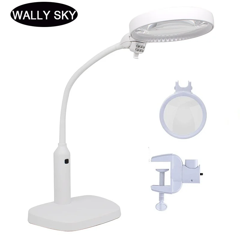 

LED Desktop Magnifying Glass LED Dual Use Lamps Reading Magnifier with Table Edge Clip Sewing Embroidery Loupe Repair Watch Tool