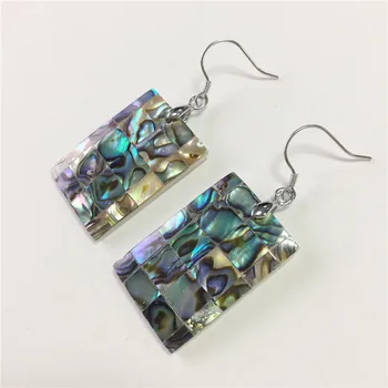 

5Pairs 925 Silver Hook Natural New abalone shell Rectangular Earrings