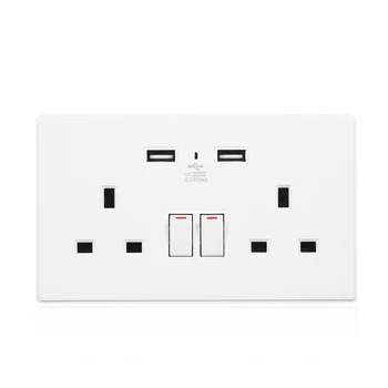 

2 Gang 13A Outlet Individually Switched Dual Plug Socket with 2 USB Ports LED Indicator Light Wall Outlet UK Standard