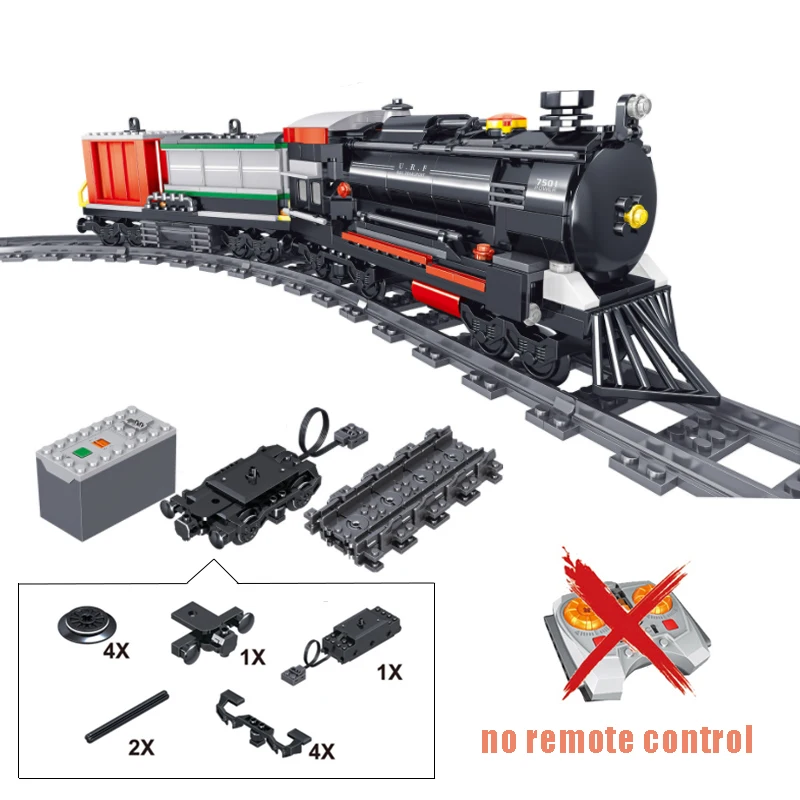 

City Steam Train Railway Locomotive Model Electric Building Blocks Technical Non-RC Motor Brick Toys Gifts for Children Boys