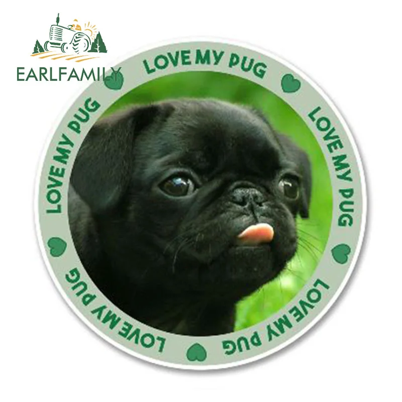 EARLFAMILY 13cm x Funny Black Pug Dog Car Sticker Vinyl Reflective Decal for Head Engine Cover Windows Trunk Decoration | Автомобили и