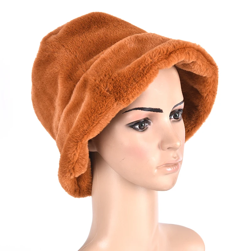 Новинка, теплая шапка из искусственного меха для рыбалки, модная однотонная утолщенная мягкая зимняя шапка-ведро для женщин и девушек, уличная шапка для отдыха, женская шапка