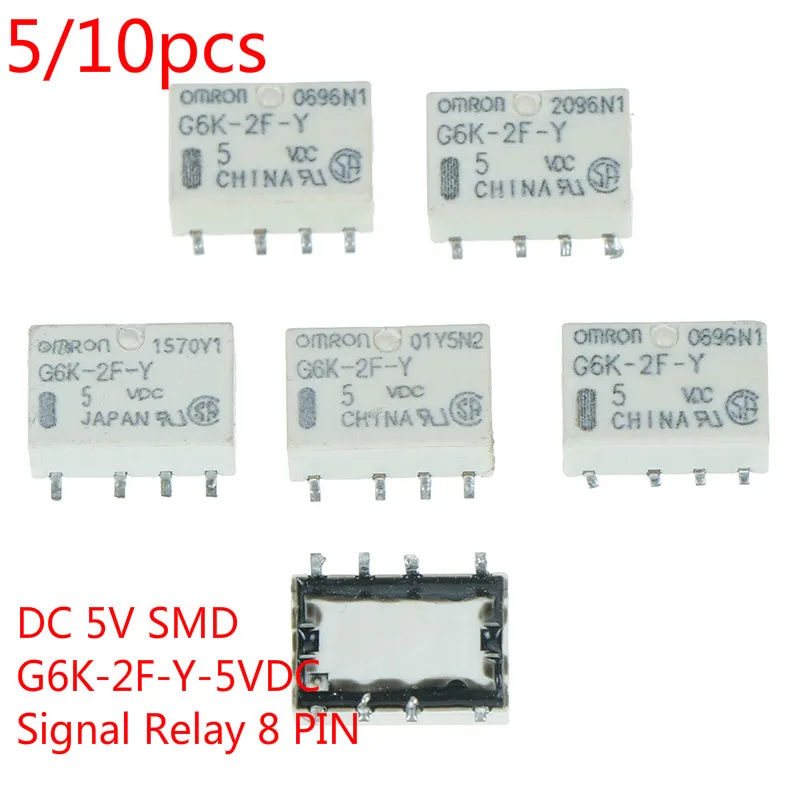 5/10pcs DC 5V SMD G6K-2F-Y-5VDC Signal Relay 8PIN For Omron Relay 10*6.5*5mm
