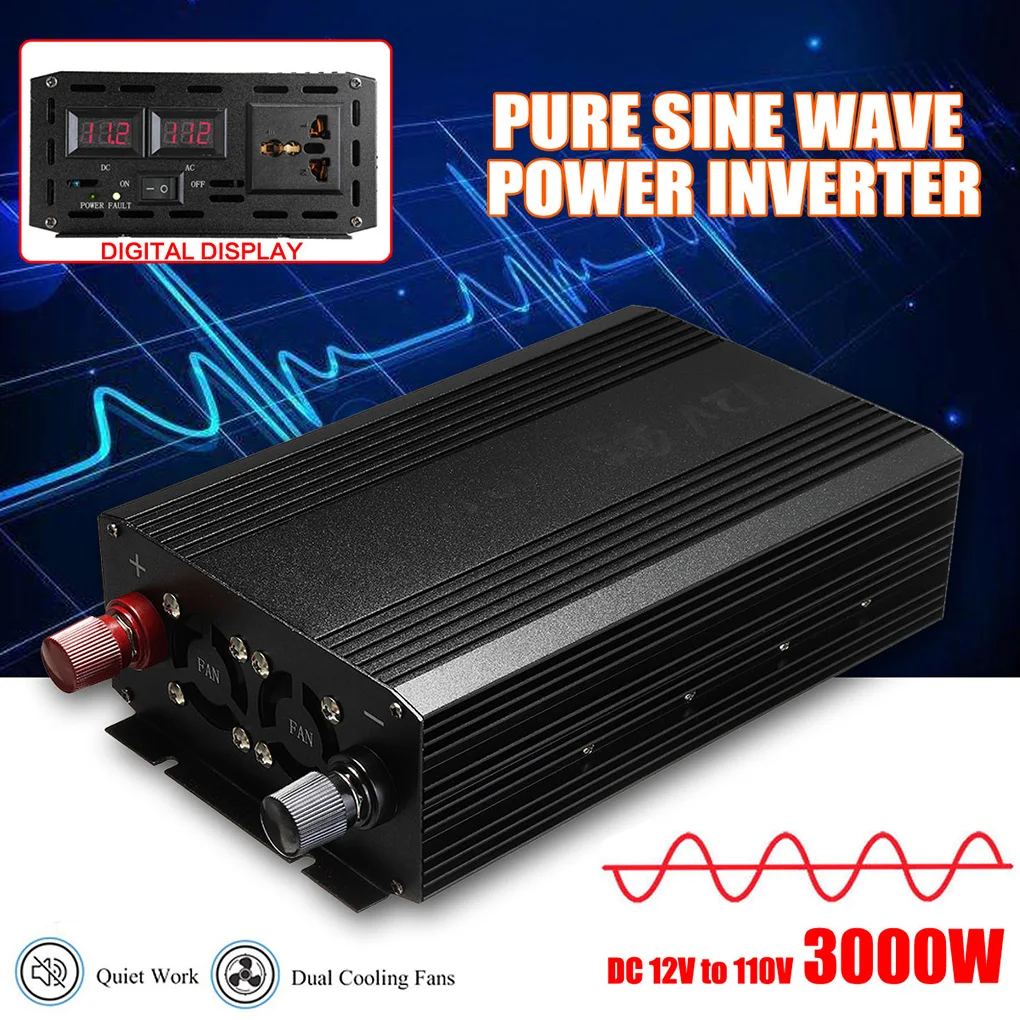 

Car 3000W 60Hz Pure Sine Wave Power Inverter DC 12V to 110V Converter Auto Voltage Transformer
