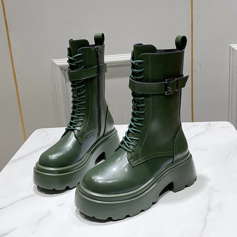 Fashion Lace-up Ankle Boots Women's Boots Round Toe Thick-soled Boots Women's Boots Thick-heeled Women's Short Boots Autumn