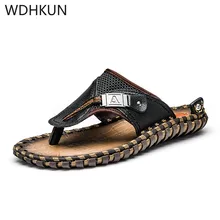 Брендовая мужская повседневная обувь; сандалии из натуральной кожи; мужские вьетнамки; дышащие тапочки размера плюс; сезон лето; Sapato Masculino