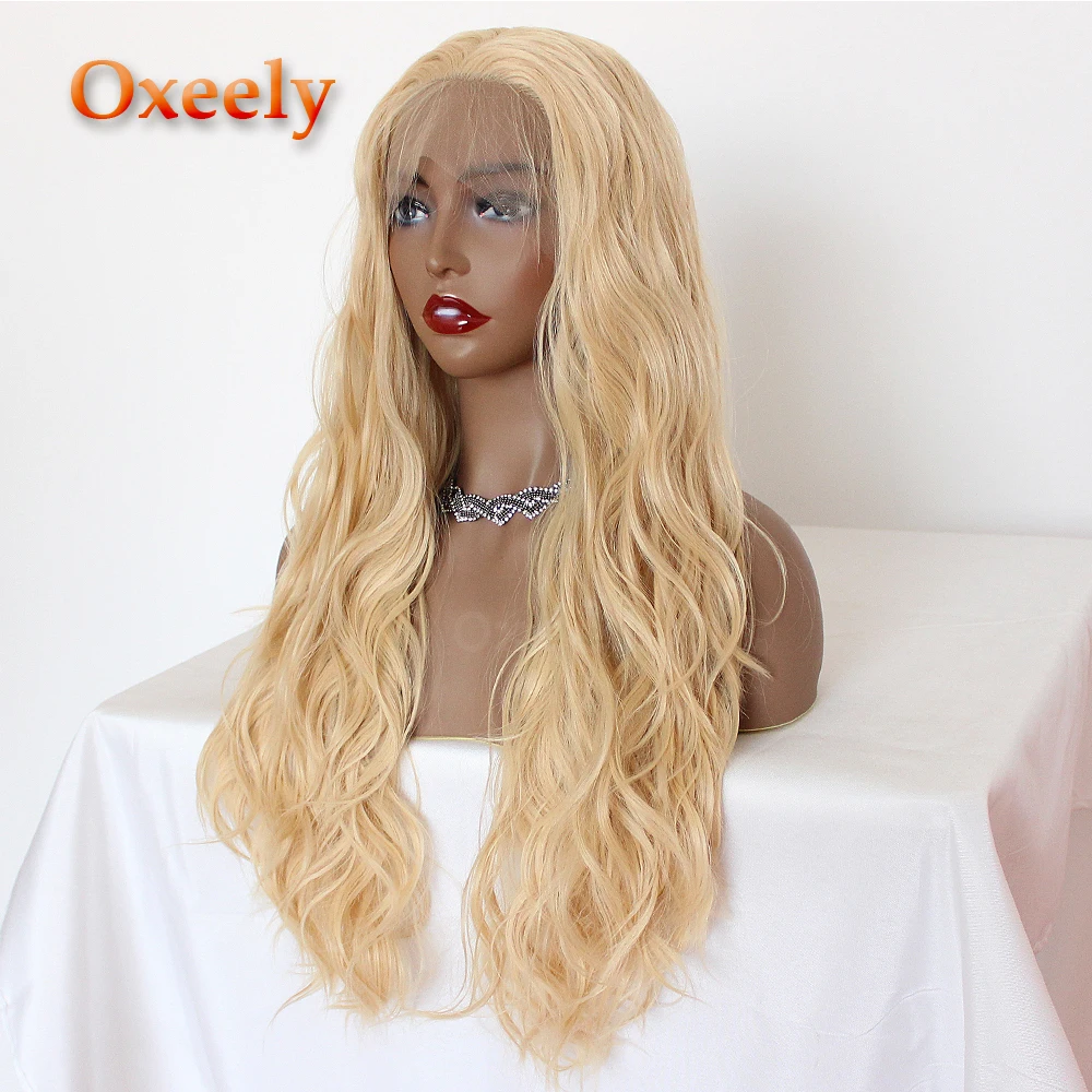 Oxeely blonde loose wave synthetic lace front wig blonde color with baby hair heat resistant for women