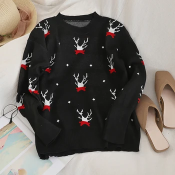 

Heliar Christmas Elk O-neck Sweater Women Outerwear Women Casual Cartoon Pattern Sweater Knitting Pullovers Sweater 2020 Spring