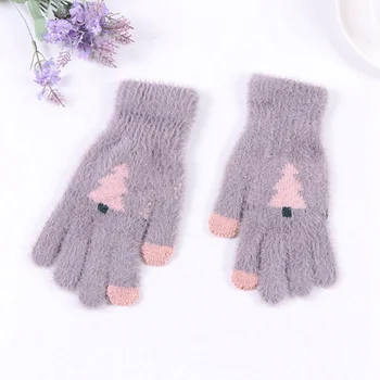 

Christmas Winter Gloves Warm Solid Color Plush Love Thick Gloves Can Touch The Screen