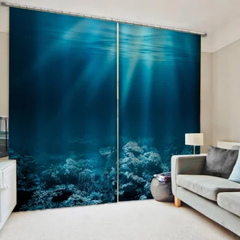 

Custom blue ocean curtains 2 Panel 3D Print Curtains 3D Window Curtains For Living Room Bedroom Customized size