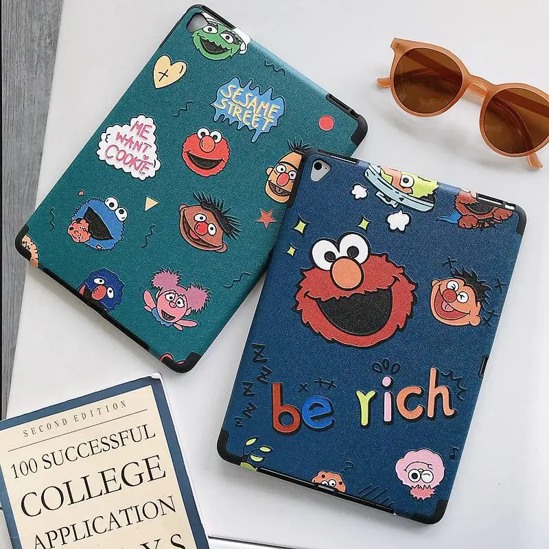 

For ipad 9.7 2017 case cute sesame street embossment ultrathin PU leather Protective TPU Cover for ipad air 2 / ipad 2018 coque